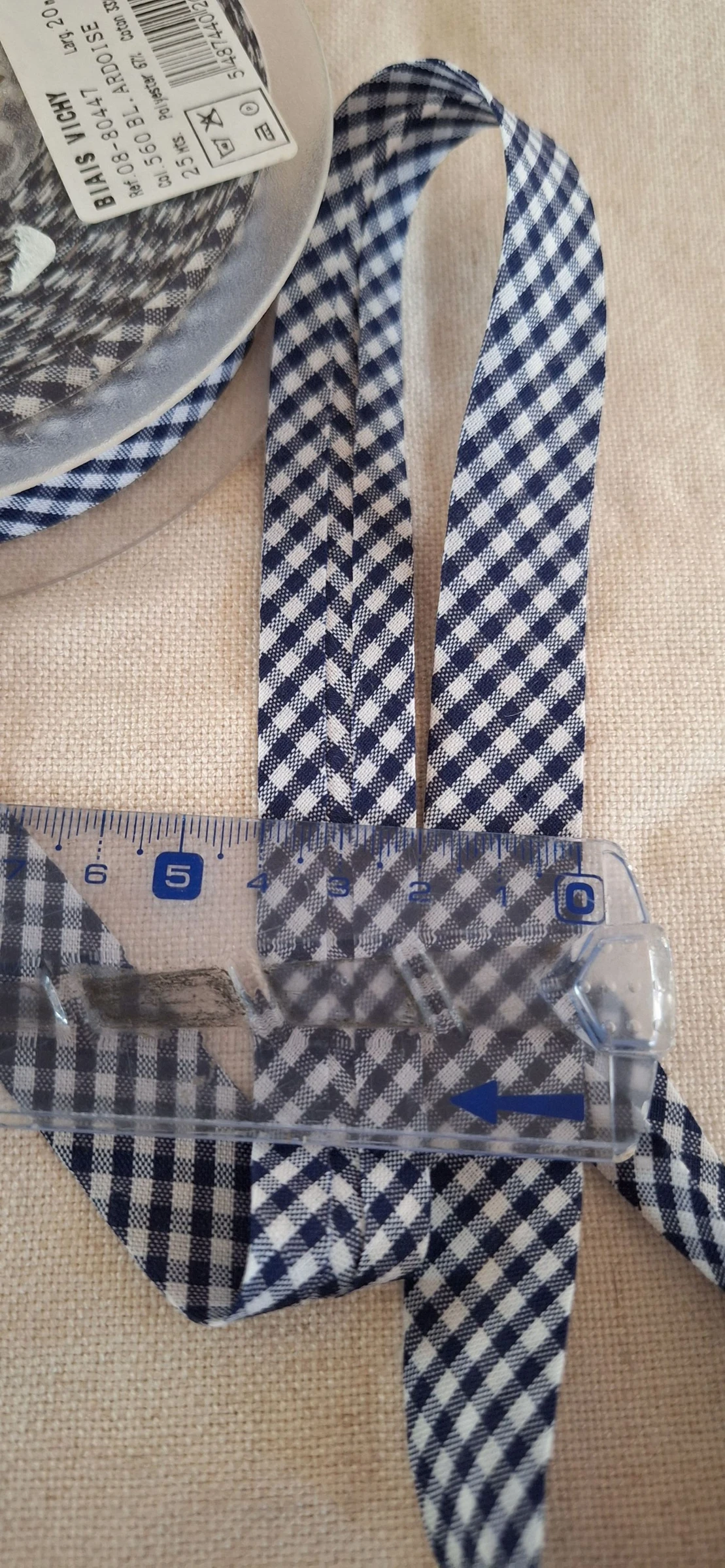 3 mètres de biais replié vichy bleu marine 